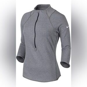 Nike Women's Baseline Half Zip Tennis Shirt Dark Grey Heather